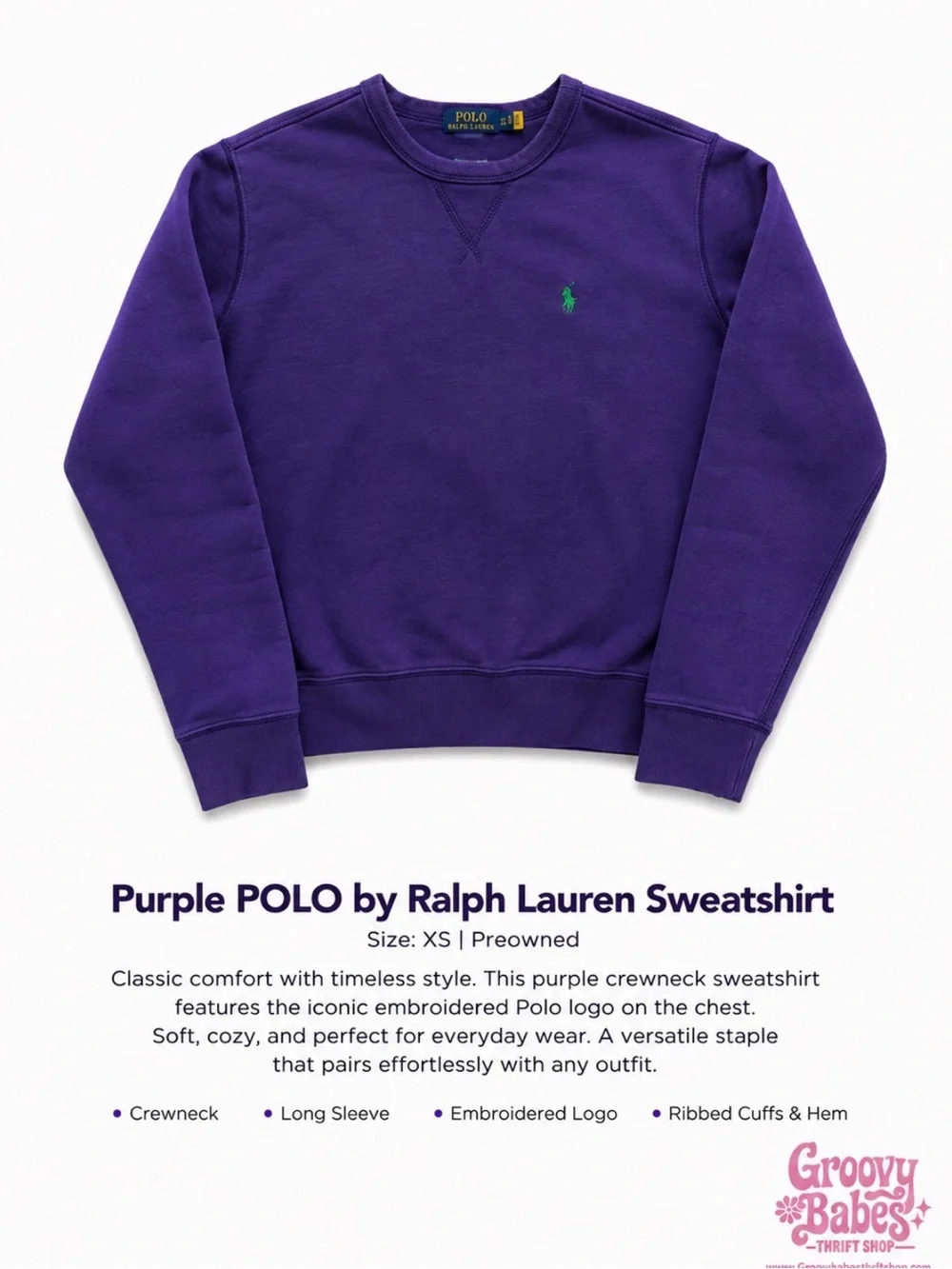 Polo by Ralph Lauren Purple Crewneck Sweatshirt with Green Logo